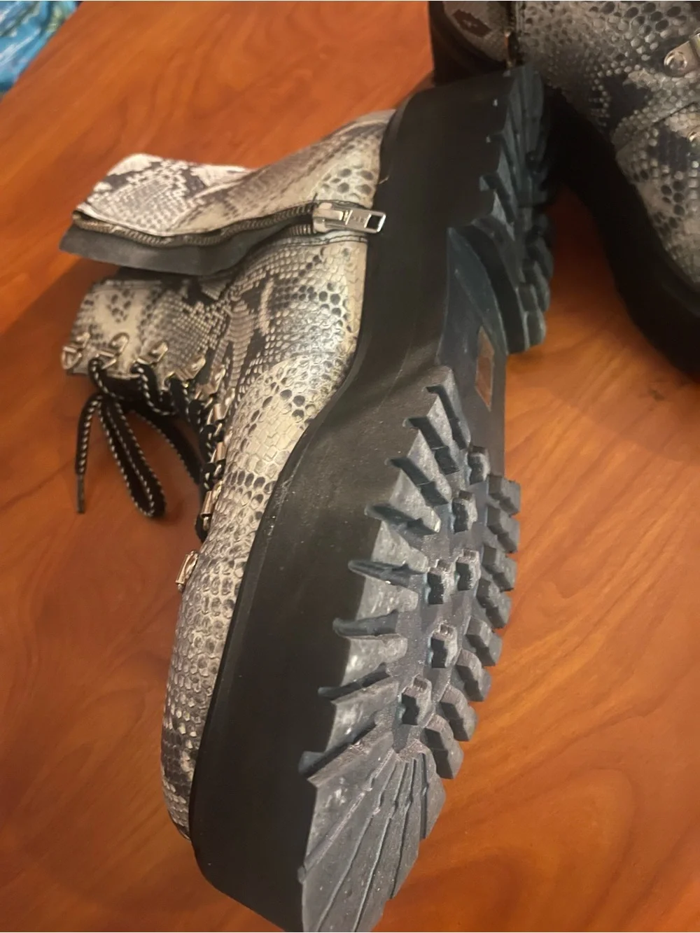 Snake-Print Lace-Up Ankle Boots - Black/Gray